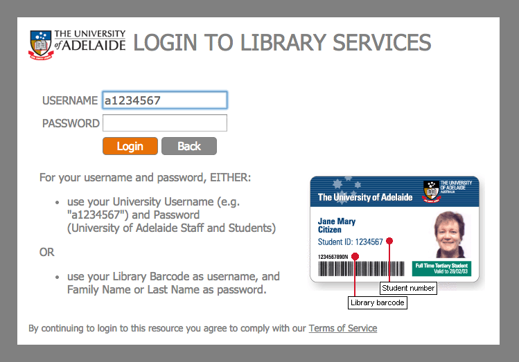 New! A single login page for Library services University