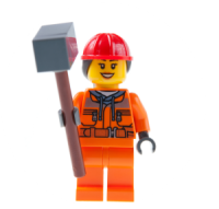 Lego figure holding a big mallet