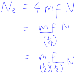 N_e = 4(s/N)(d/N)N = [[(s/N)(d/N)]/(1/4)]N = [(s/N)(d/N)]/[(1/2)(1/2)]N