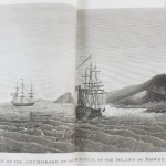 "View of the anchorage of the vessels, at the Island of Mowee." Image taken from the volume of plates. A Voyage Round the World... 1798-99.